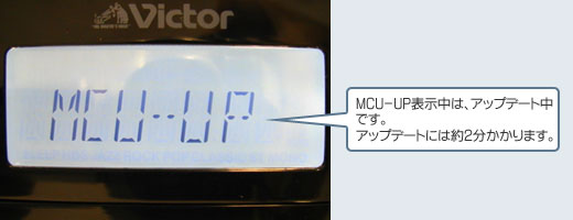 MCU-UP表示中は、アップデート中です。アップデートには約2分かかります。