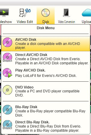 Creating an AVCHD Disk, DVD, or Blu-Ray Disk
