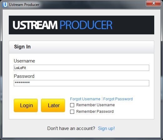 USTREAM Producerへのログイン
