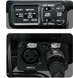 XLR音声入力部とオーディオ記録コントロール部の画像